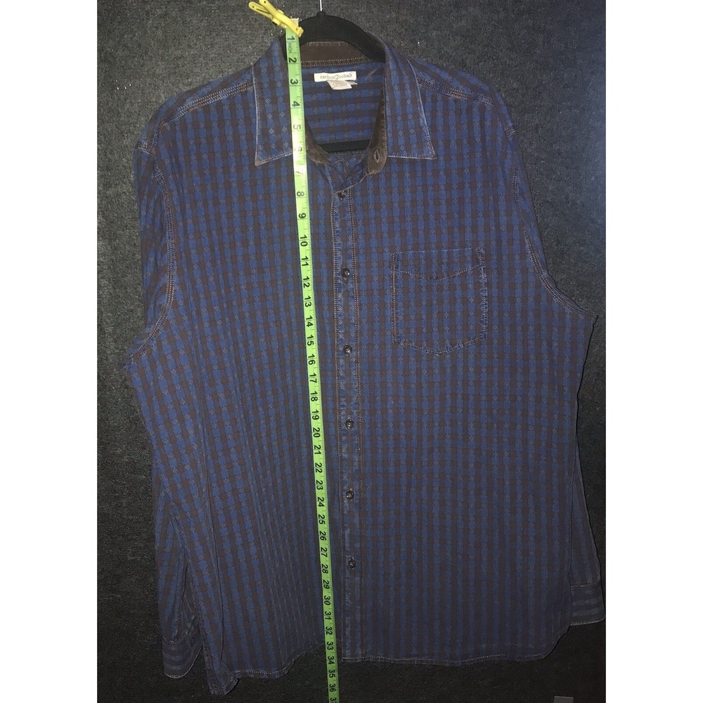 Carbon2Cobalt Shirt XL Mens Blue Brown Plaid Check Button Up Cotton Long Sleeve - Picture 10 of 11
